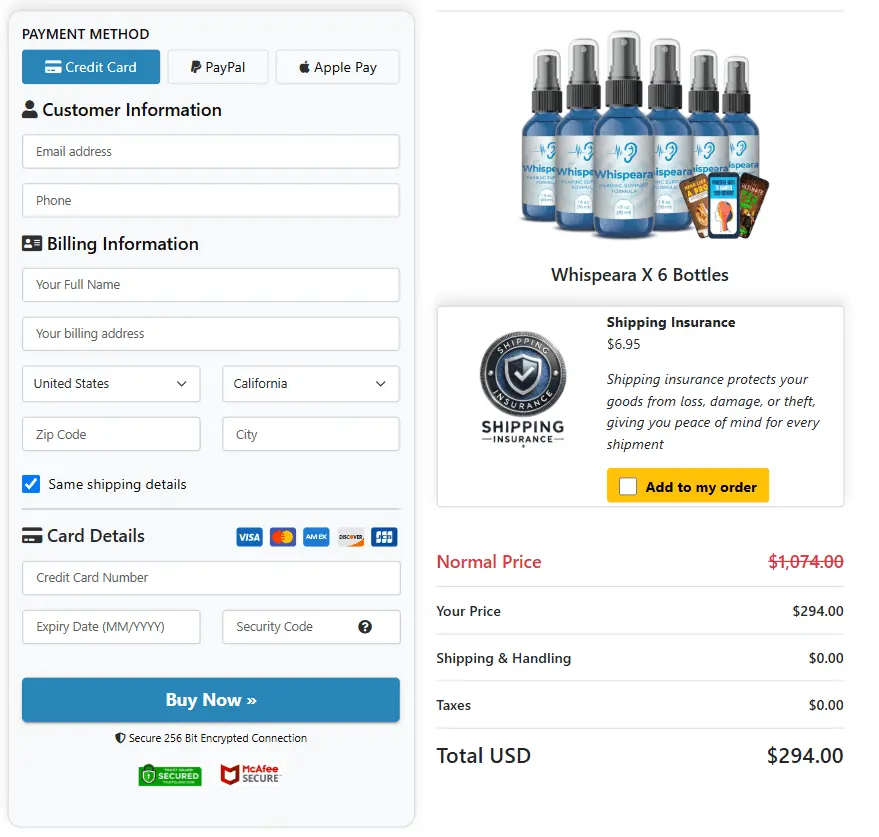 Whispeara™ Checkout Page